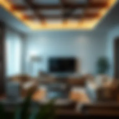 A cozy family room with a walnut TV unit, emphasizing comfort and modern aesthetics.