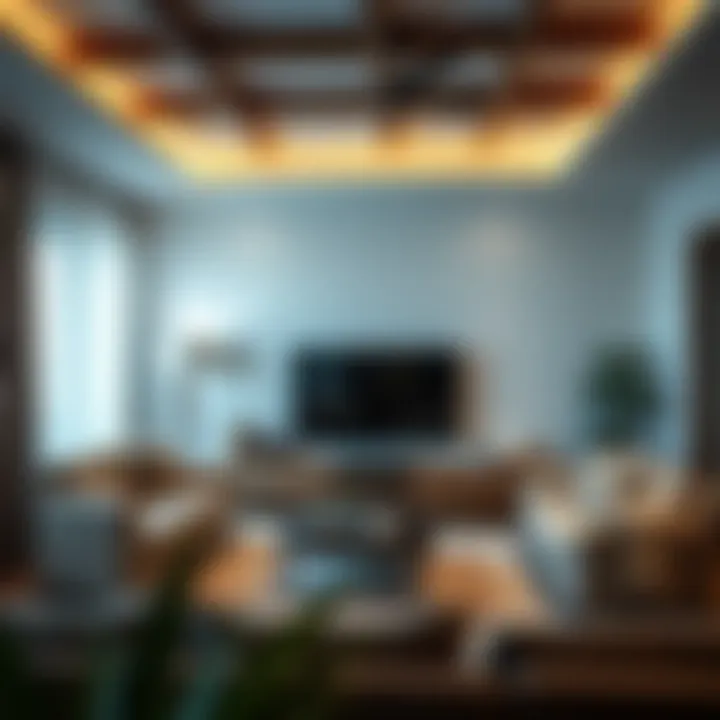 A cozy family room with a walnut TV unit, emphasizing comfort and modern aesthetics.