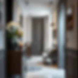 Elegant interior showcasing a short, narrow hallway with decorative elements