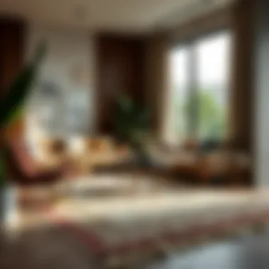 A beautifully decorated living space featuring a wool rug