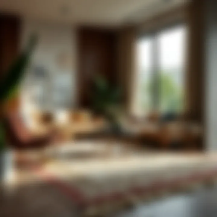 A beautifully decorated living space featuring a wool rug