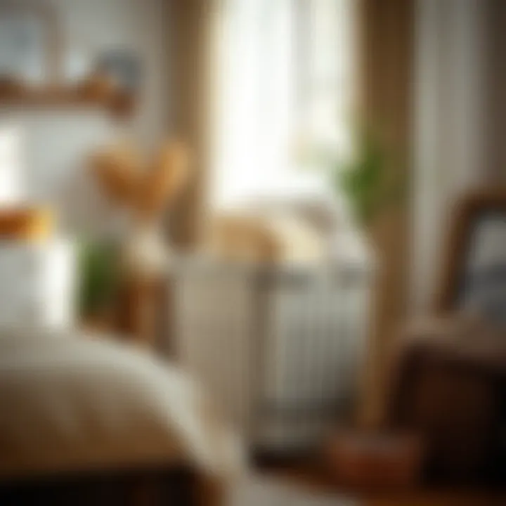 Decorative rectangular laundry basket in a cozy bedroom setting