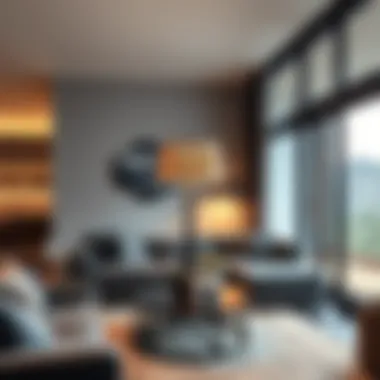 Stylish floor lamp in a trendy living room