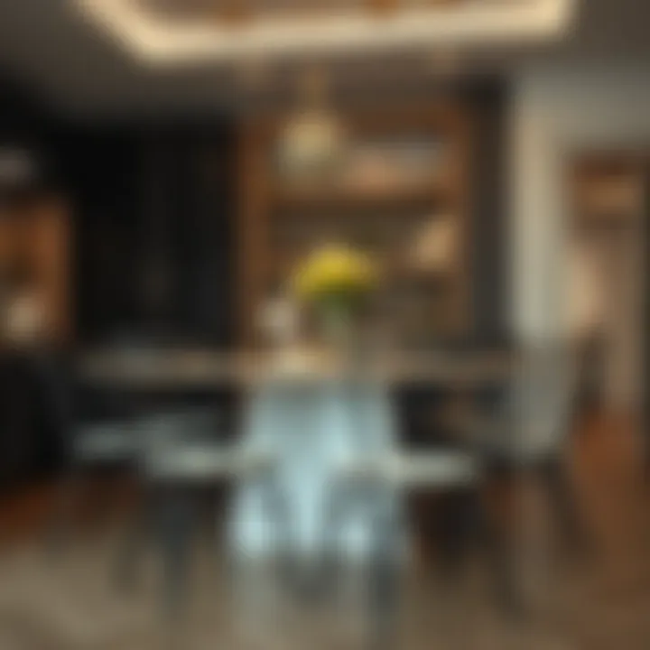 Stylish iron kitchen chairs arranged around a contemporary dining table