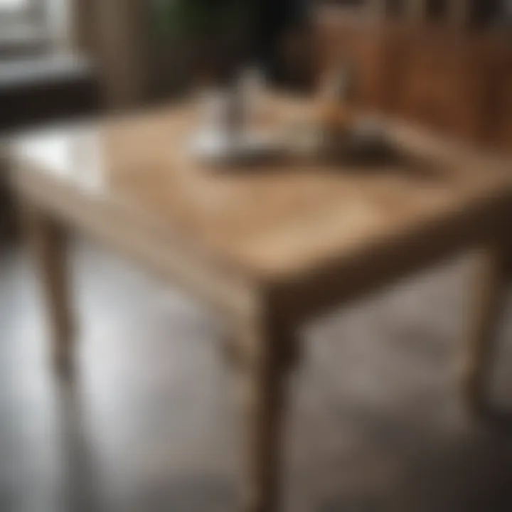 Close-up of a luxurious rectangular floor table made from premium materials.