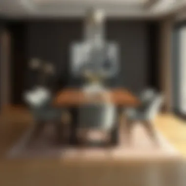 Luxurious wood dining table with stylish chairs