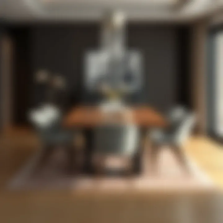 Luxurious wood dining table with stylish chairs