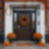 Elegant wreath adorning a front door in autumn hues