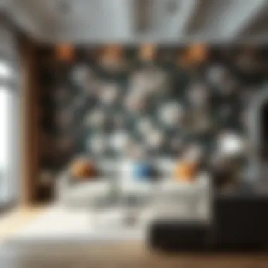 Elegant living room featuring synthetic floral wall covering