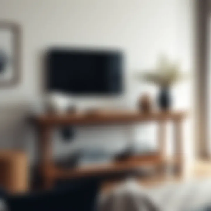 Rustic console table in a cozy living room