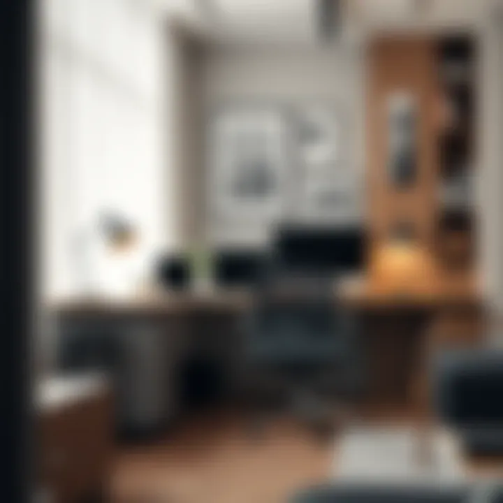 Trendy home office setup with ergonomic chairs and desks