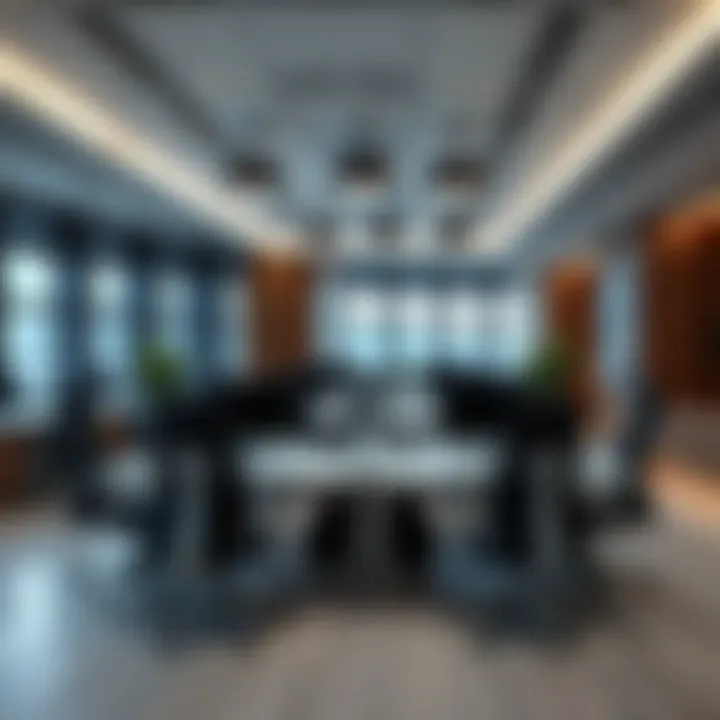 Elegant office layout with ergonomic chairs and desks