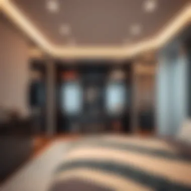 Luxurious fitted wardrobe with elegant lighting and mirrors