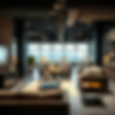 Trendy furniture pieces on showroom floor