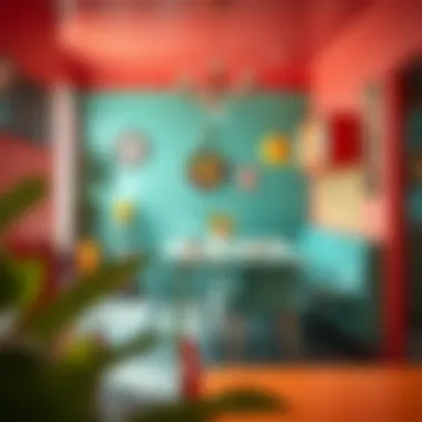 Colorful 1970s inspired dining area with retro decor