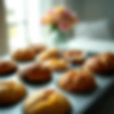 Elegant Muffin Arrangement Elegant arrangement of freshly baked muffins in metal trays.