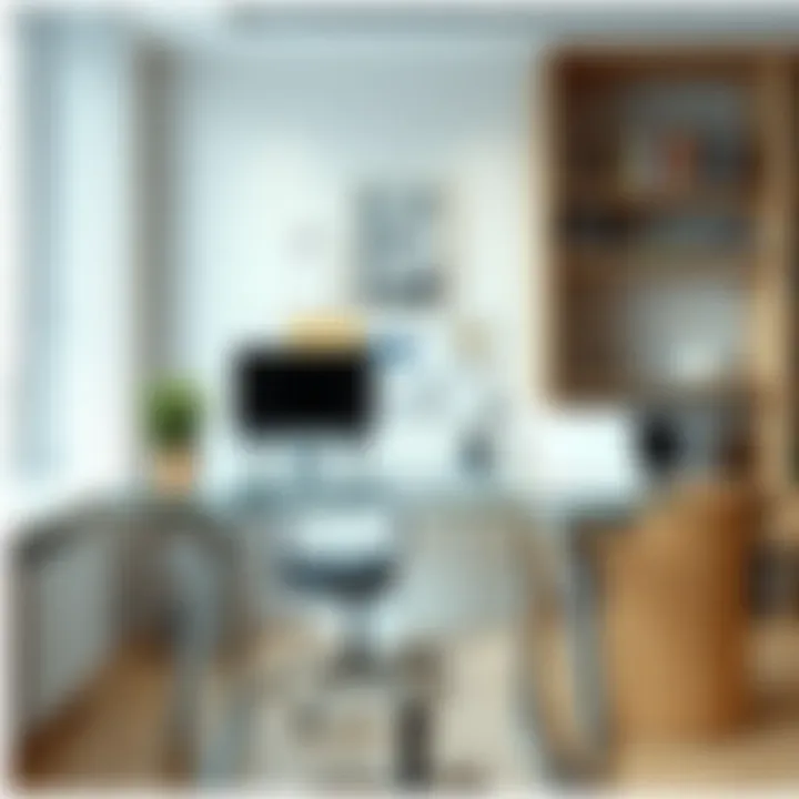 Organized Workspace with Glass Front Desk Functional glass front desk showcasing workspace organization