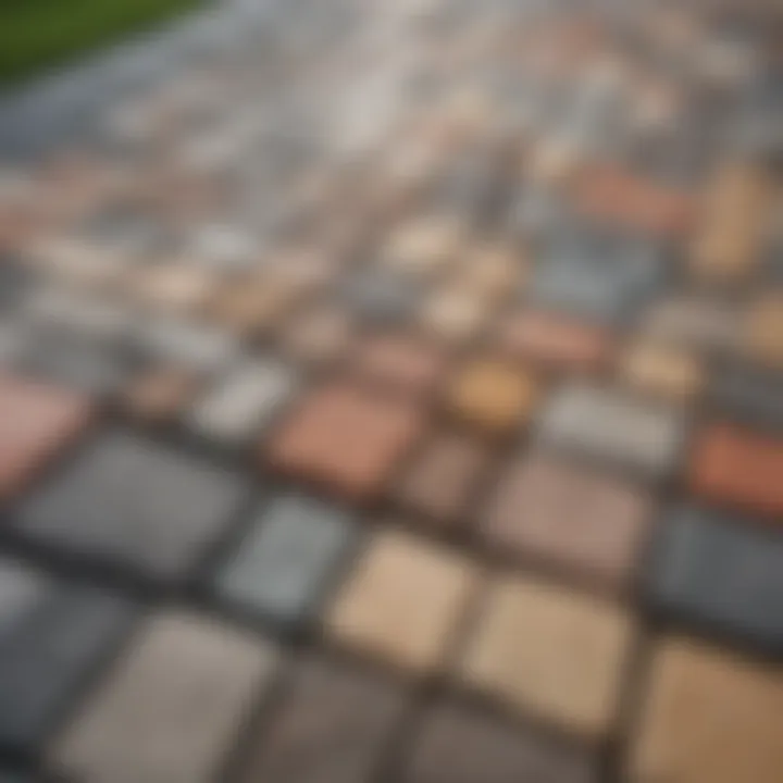 Close-up of different paving materials for garden flooring.