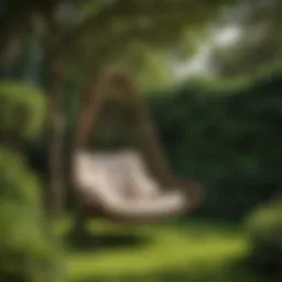 A beautifully designed garden swing chair in a serene outdoor setting