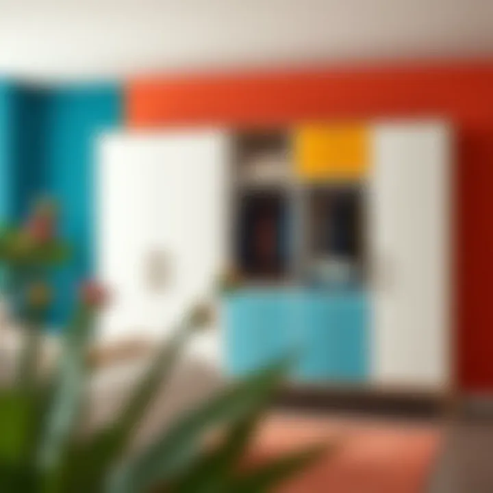 Stylish wardrobe incorporating vibrant colors and unique shapes