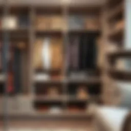 Elegant wardrobe shelving showcasing organized clothing and accessories