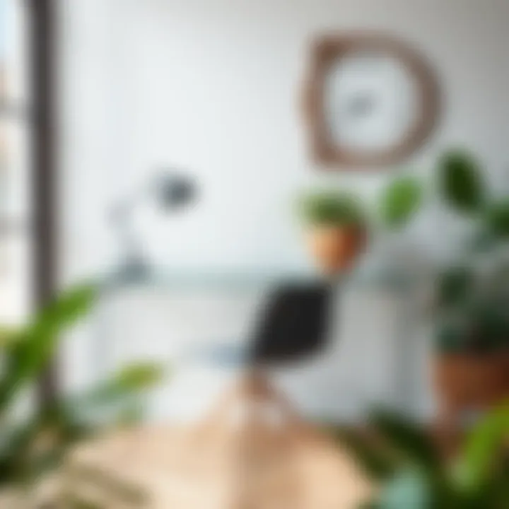Glass Desk with Modern Decor and Greenery Glass front desk paired with modern accessories and plants