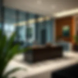 Sleek glass front desk in a modern office setting