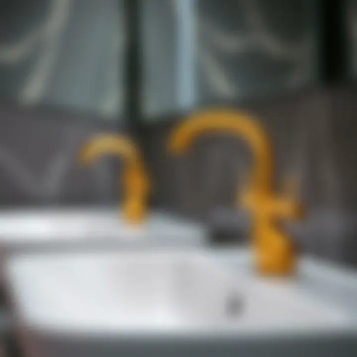 Stylish gold faucet paired with contemporary sinks