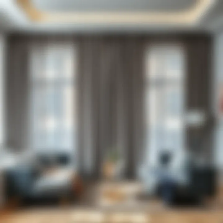 Living room adorned with gray sheer curtains for a stylish ambiance