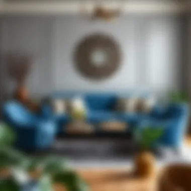 Gray and blue sofa set complemented by decorative elements