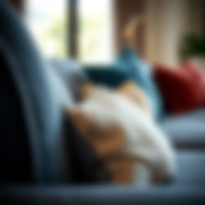 Close-up of fabric textures in gray and blue sofa