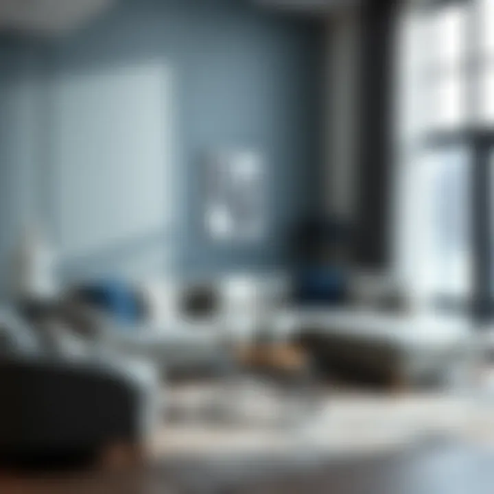 Elegant gray and blue sofa set in a modern living room