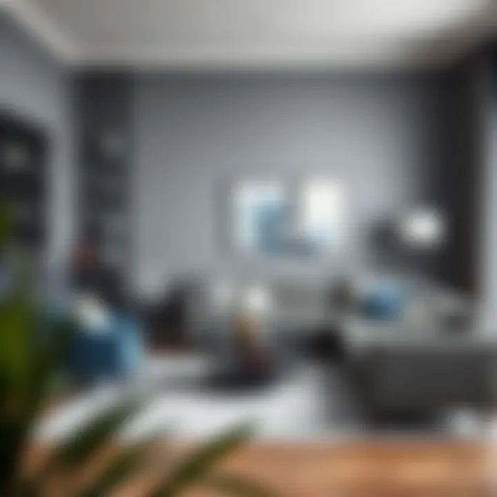 Combination of gray and blue furniture in a stylish interior