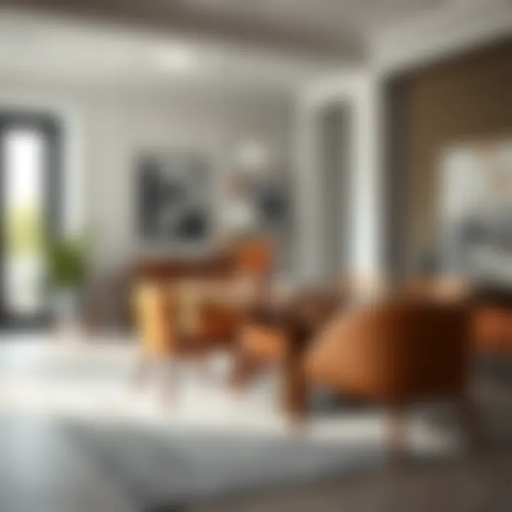 Contemporary dining area with gray rug and stylish furniture