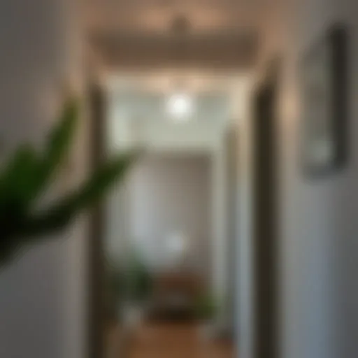 Motion-sensitive lamp illuminating a hallway