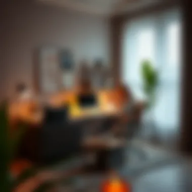 Home office designed for productivity with warm lighting