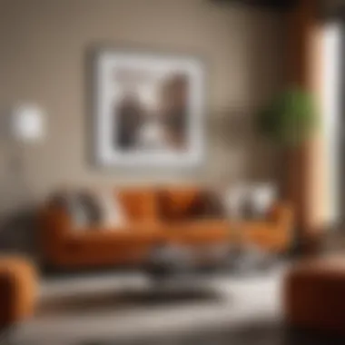 Stylish accessories complementing brown and orange sofa