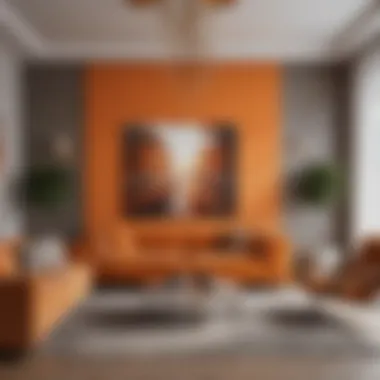 Modern living room showcasing brown and orange color scheme