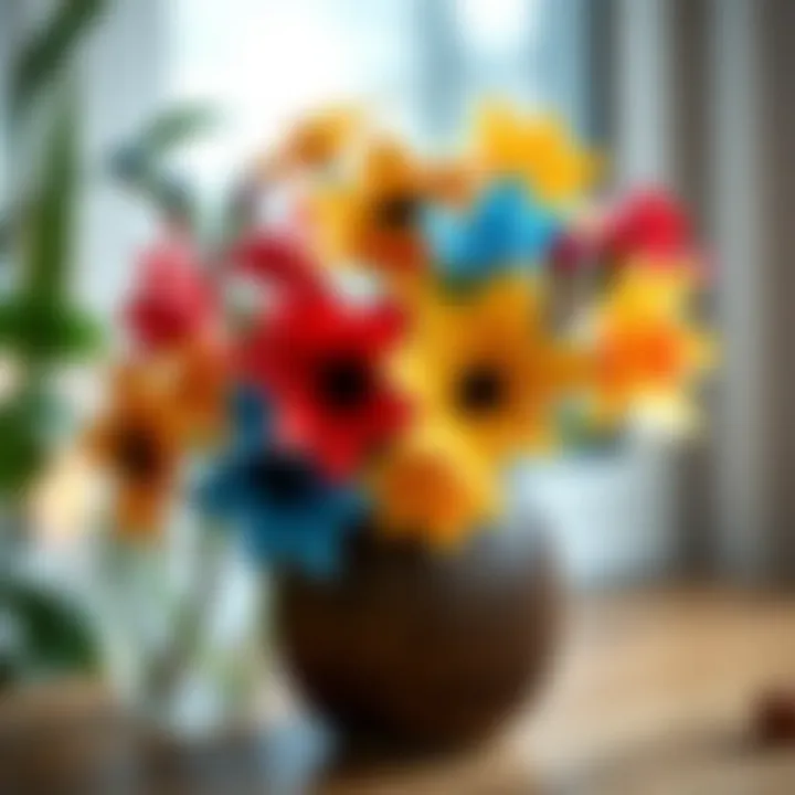 Vibrant Arrangement of Paper Flowers Colorful paper flowers arranged in a decorative vase