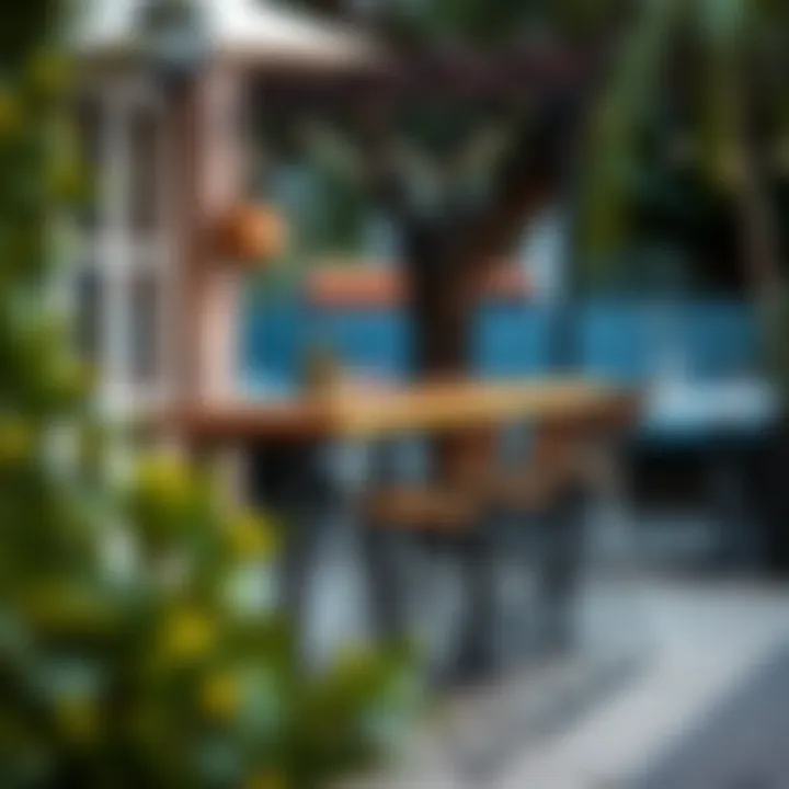 Stylish outdoor setting featuring folding bar stools