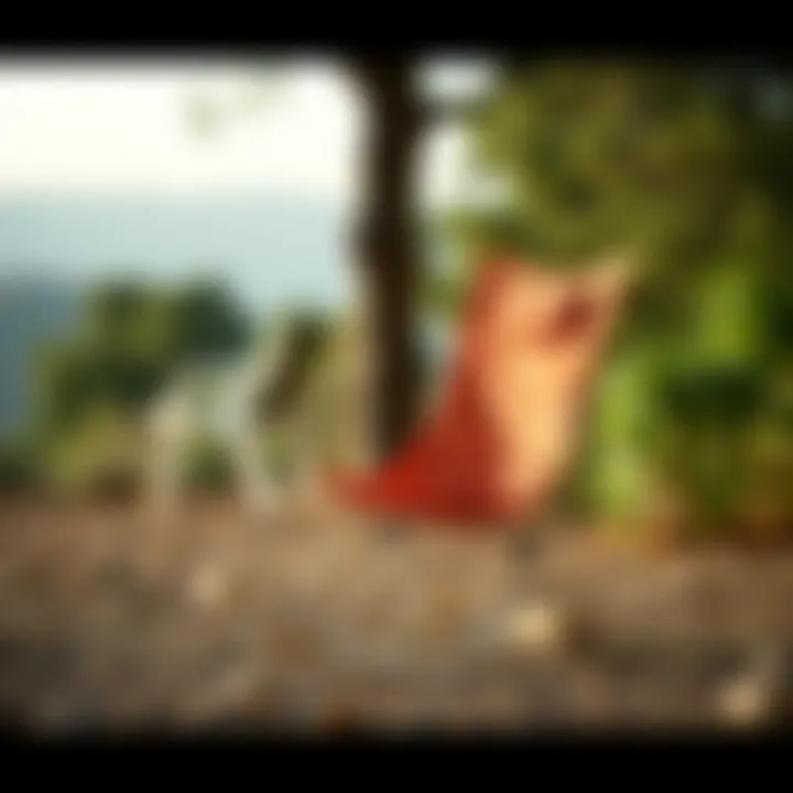 Compact folding camp chair in a serene outdoor setting