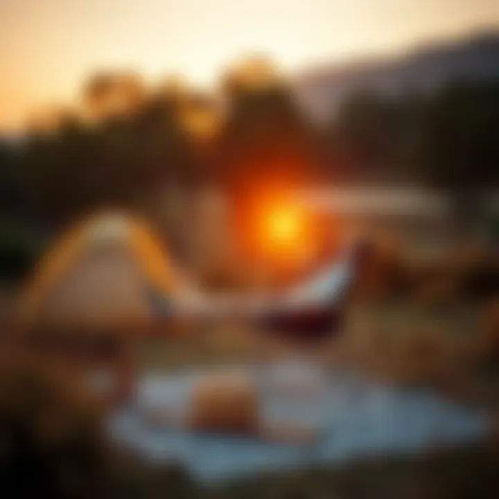 A person relaxing on a camping chair during a sunset