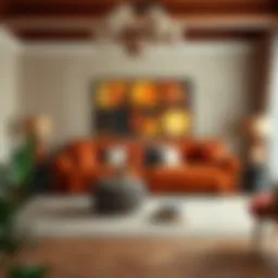 Elegant living room featuring a terracotta colored sofa cover