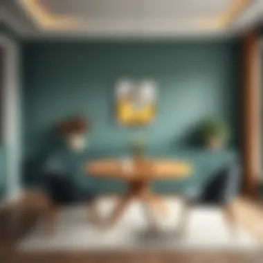 Color Coordination in Dining Spaces Color harmony in a modern dining area featuring a round table