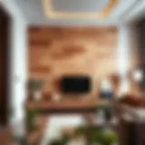 Stylish wooden wall panel in a modern living room setting