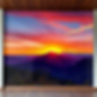 Serene Sunset Landscape A beautiful landscape painting showcasing a serene sunset over a mountain range