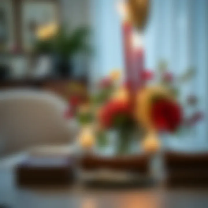 Creative centerpiece with floral arrangements and candles