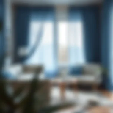 Chic blue curtains enhancing a minimalist decor
