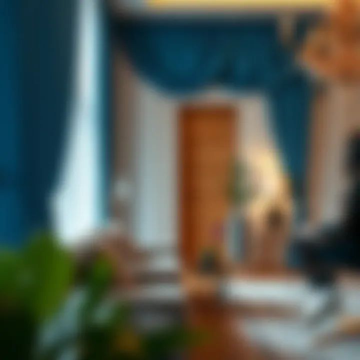 Elegant blue curtain design in a modern living room