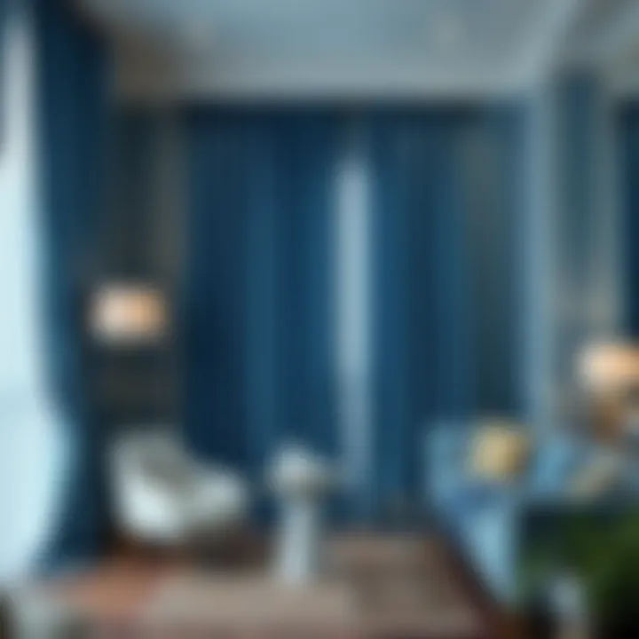 Luxurious blue drapes complementing a sophisticated interior